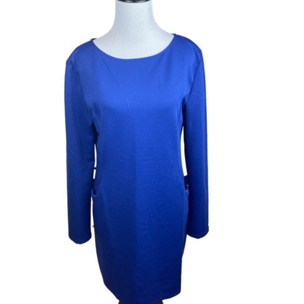 Long Sleeve Knit Bodycon Royal Blue illusion Fitted Dress Size Med-Large